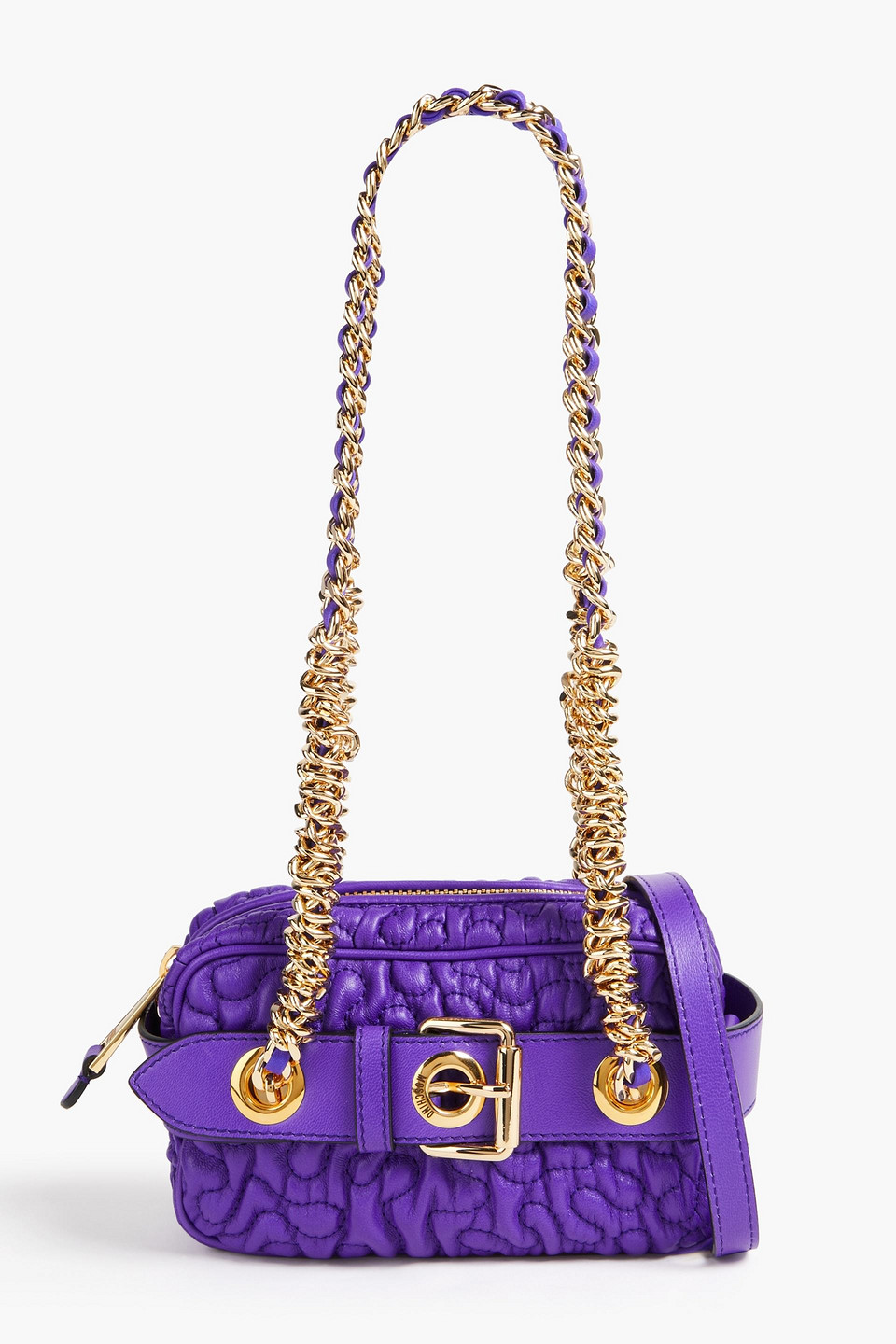Buckle-embellished quilted leather shoulder bag