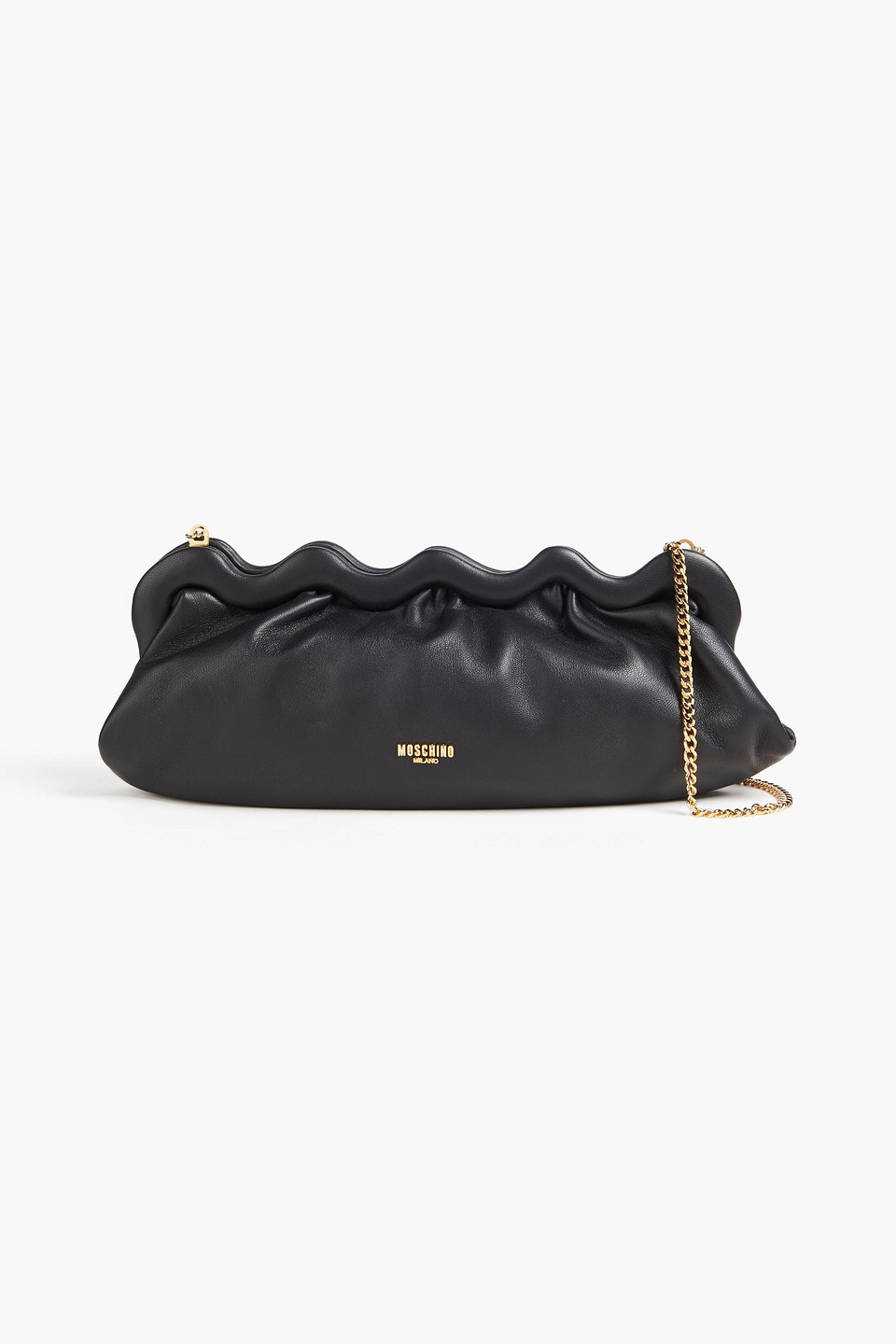 Moschino Scalloped Leather Clutch In Black