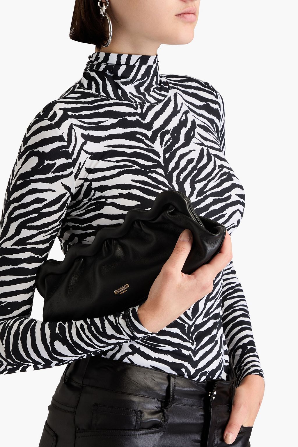 MOSCHINO Scalloped leather clutch