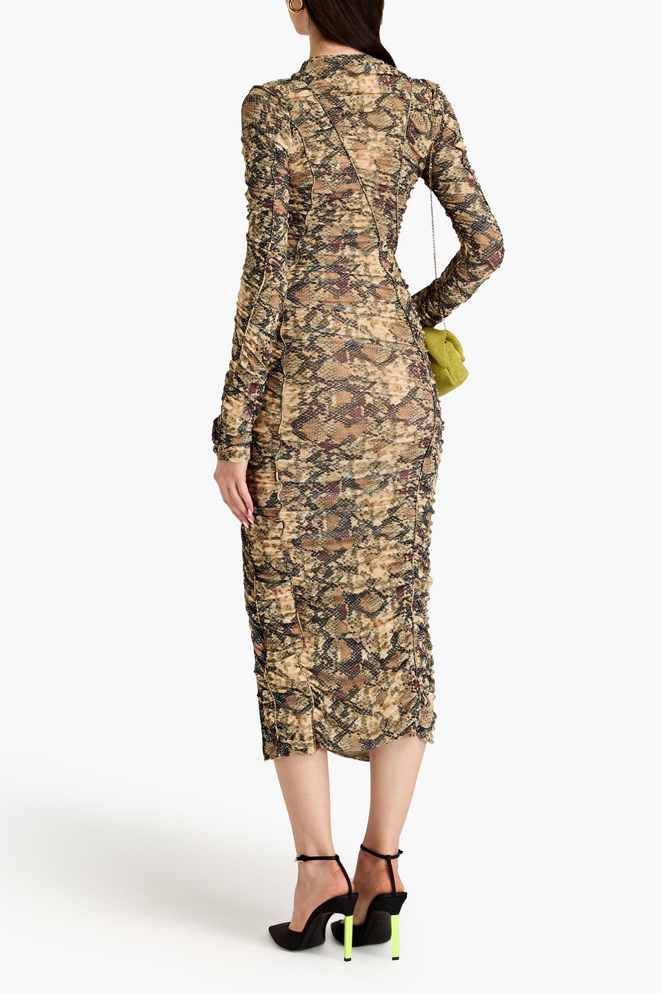 Rotate Birger Christensen - Gerafftes Midikleid Aus Mesh Mit Schlangenprint - Animal-print - De 36 