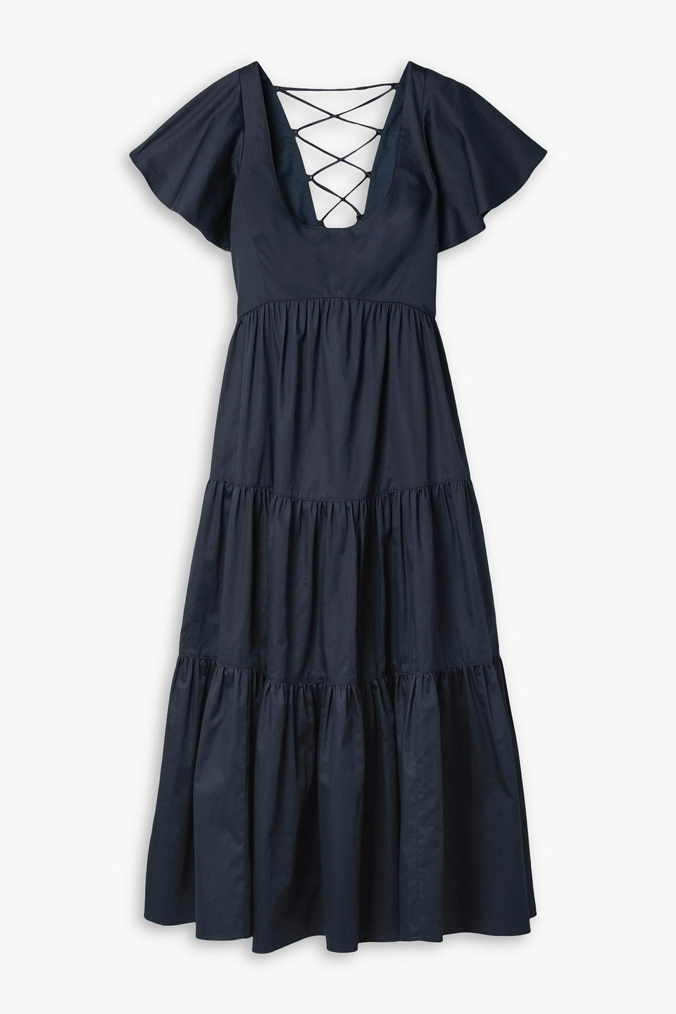 La Ligne Tiered Lace-up Cotton-poplin Midi Dress In Midnight Blue | ModeSens La Ligne Tiered Lace-up Cotton-poplin Midi Dress In Midnight Blue | ModeSens