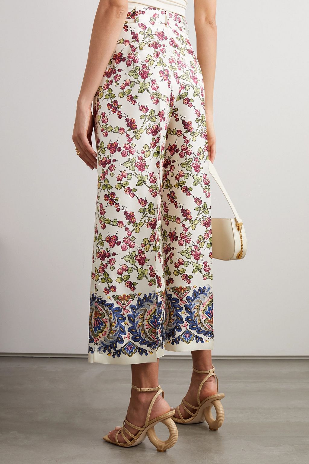 ETRO Cropped printed silk-twill straight-leg pants