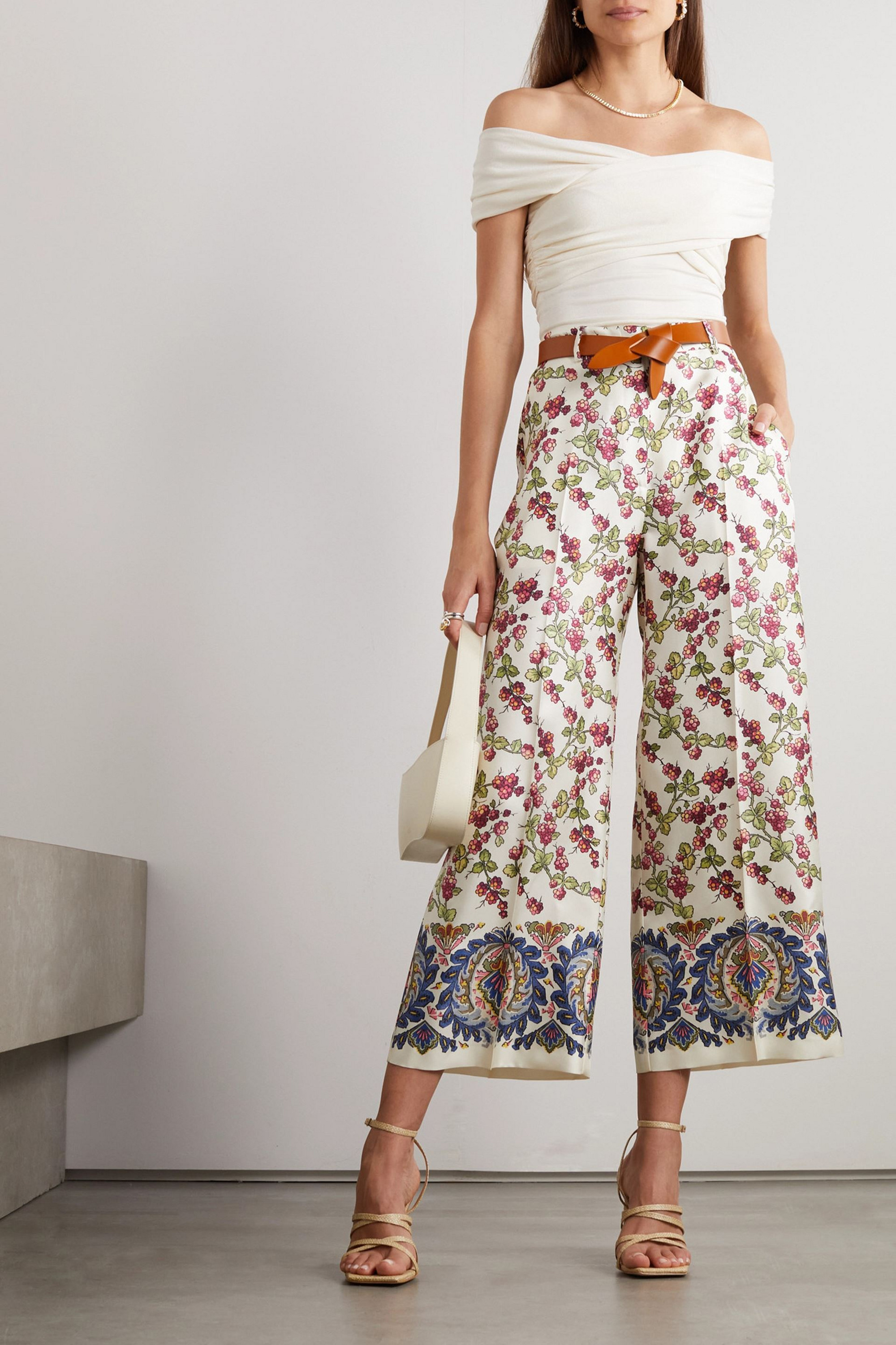 Etro Cropped printed silk-twill straight-leg pants