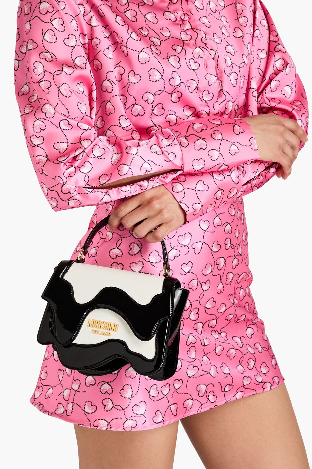 MOSCHINO Two-tone smooth and patent-leather tote