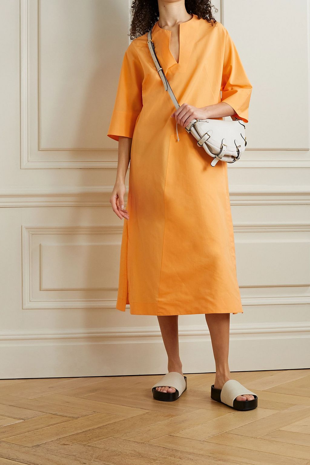AKRIS Cotton and mulberry silk-blend poplin midi dress
