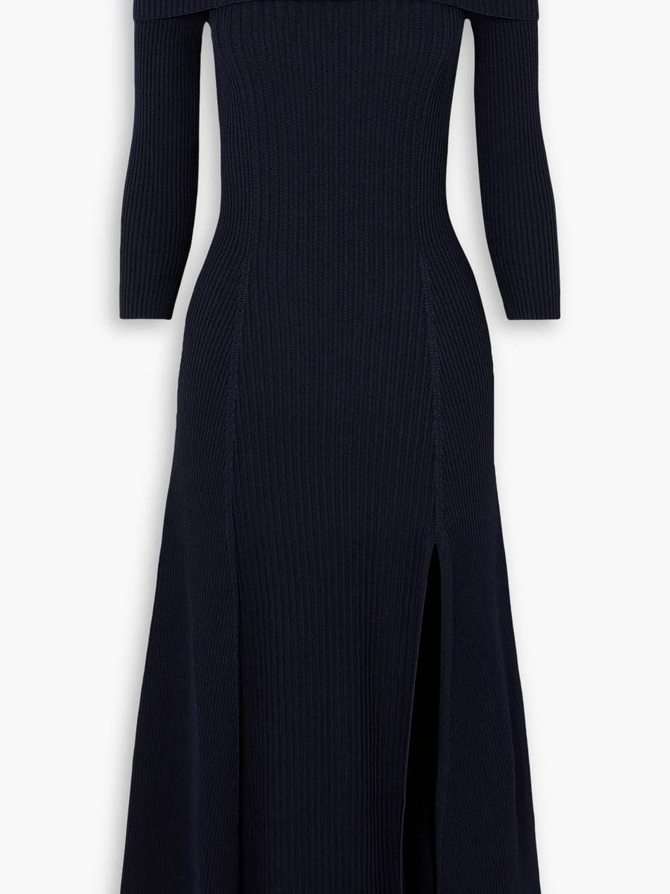 cold-shoulder ribbed-knit midi dress