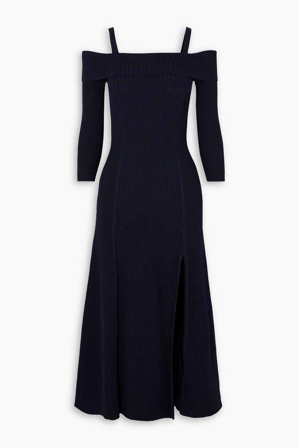 Cold-shoulder ribbed-knit midi dress