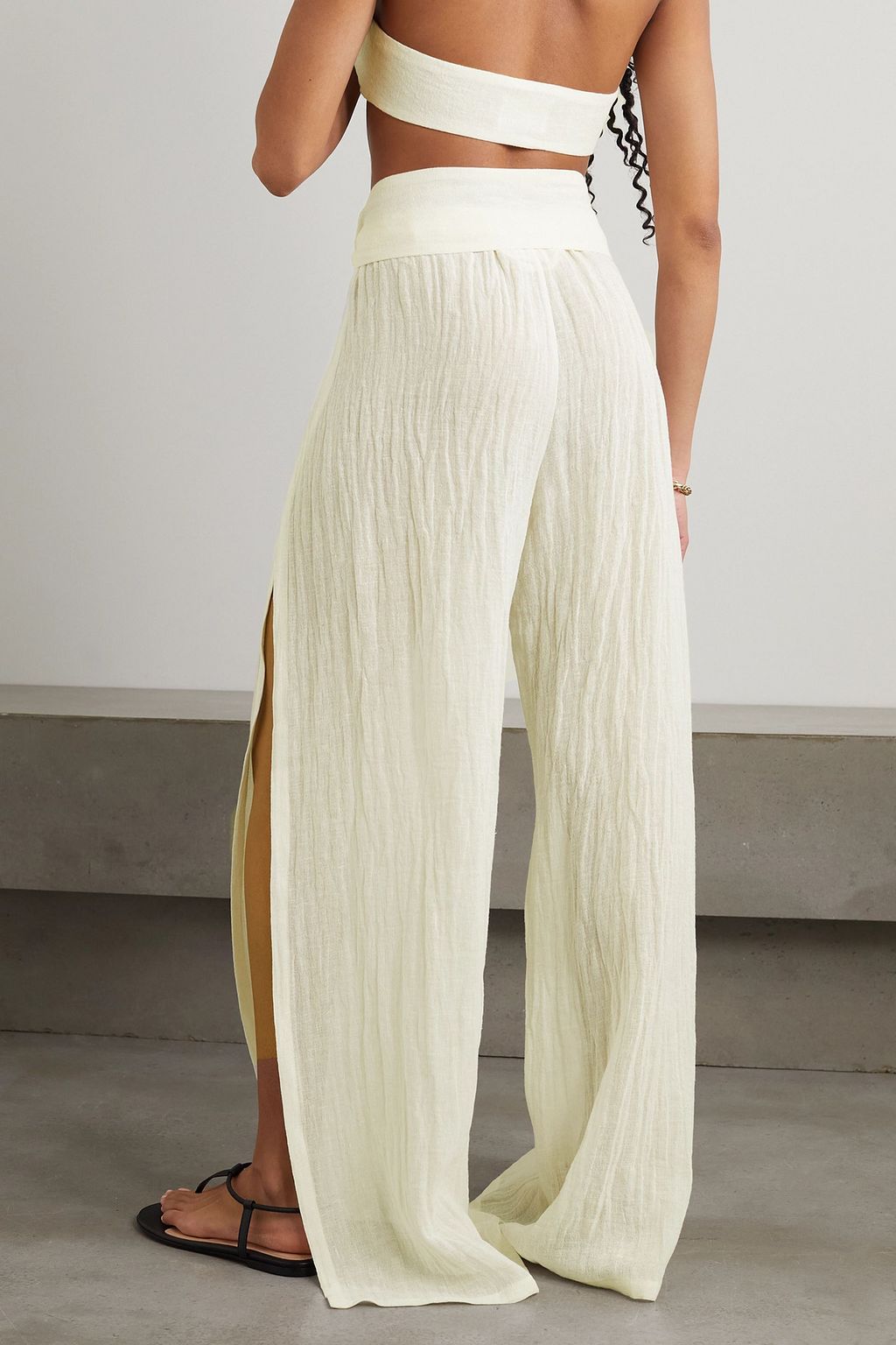 LISA MARIE FERNANDEZ Farrah belted linen-blend gauze wide-leg pants