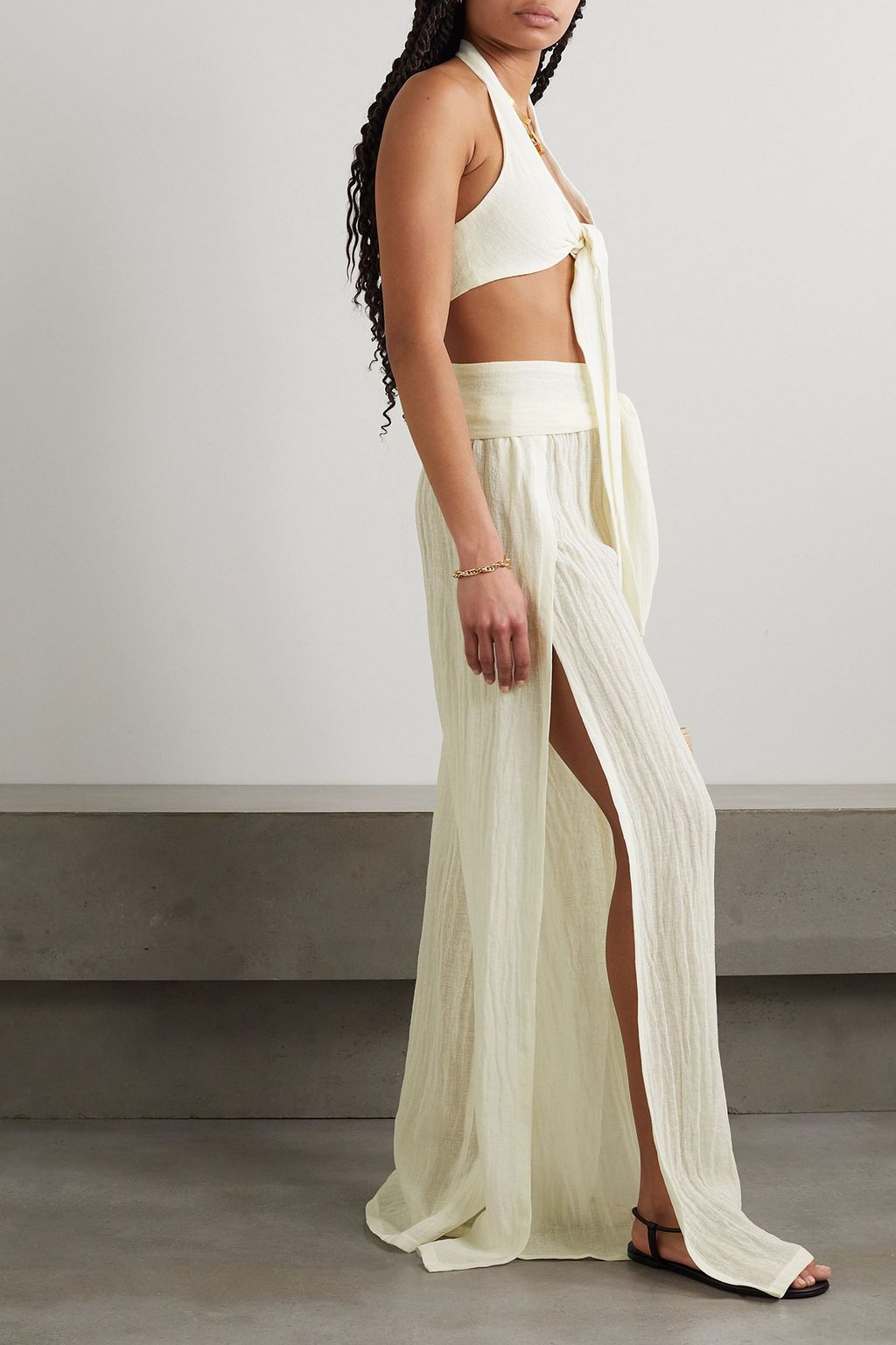 LISA MARIE FERNANDEZ Farrah belted linen-blend gauze wide-leg pants