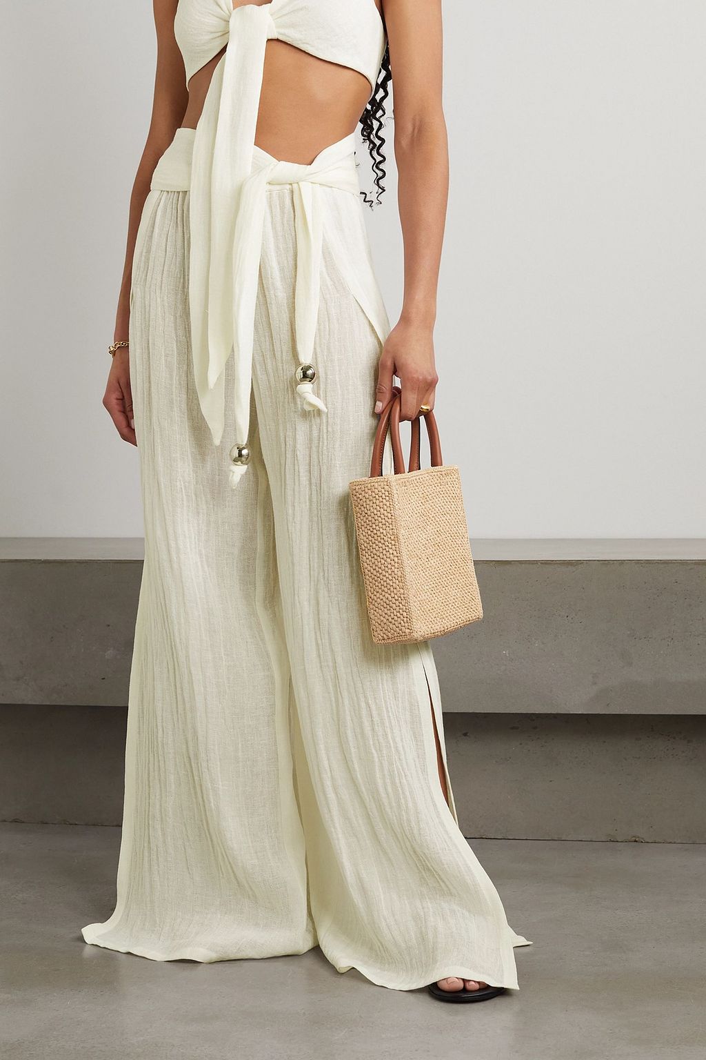 LISA MARIE FERNANDEZ Farrah belted linen-blend gauze wide-leg pants