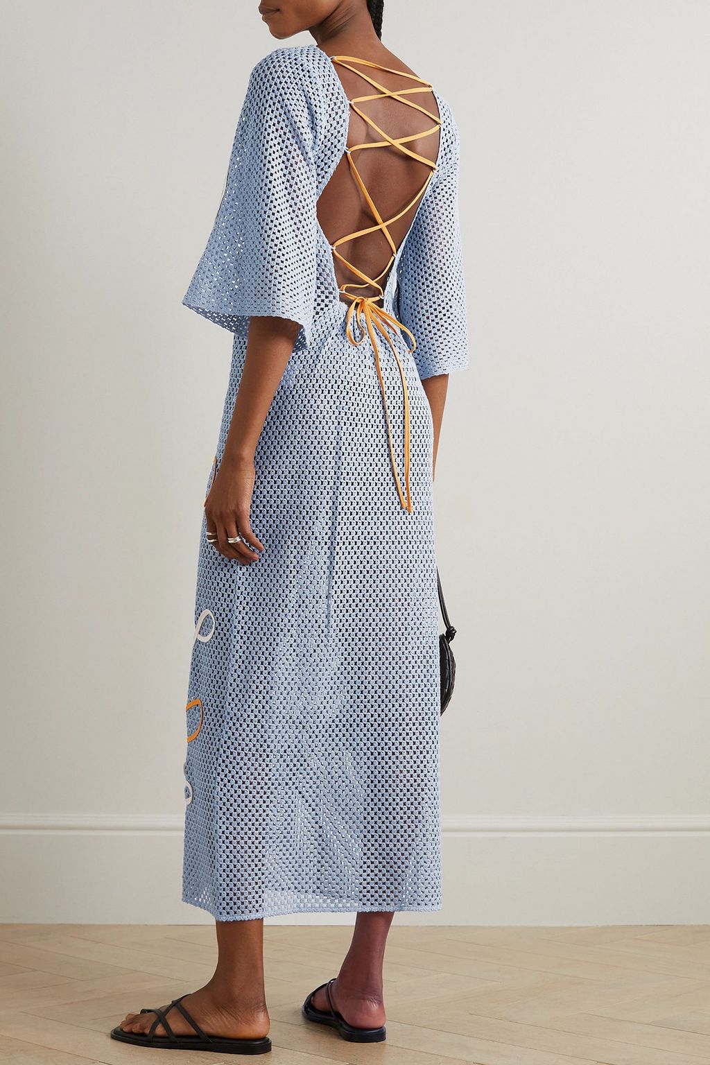 BOUGUESSA Jen open-back appliquéd crocheted cotton maxi dress