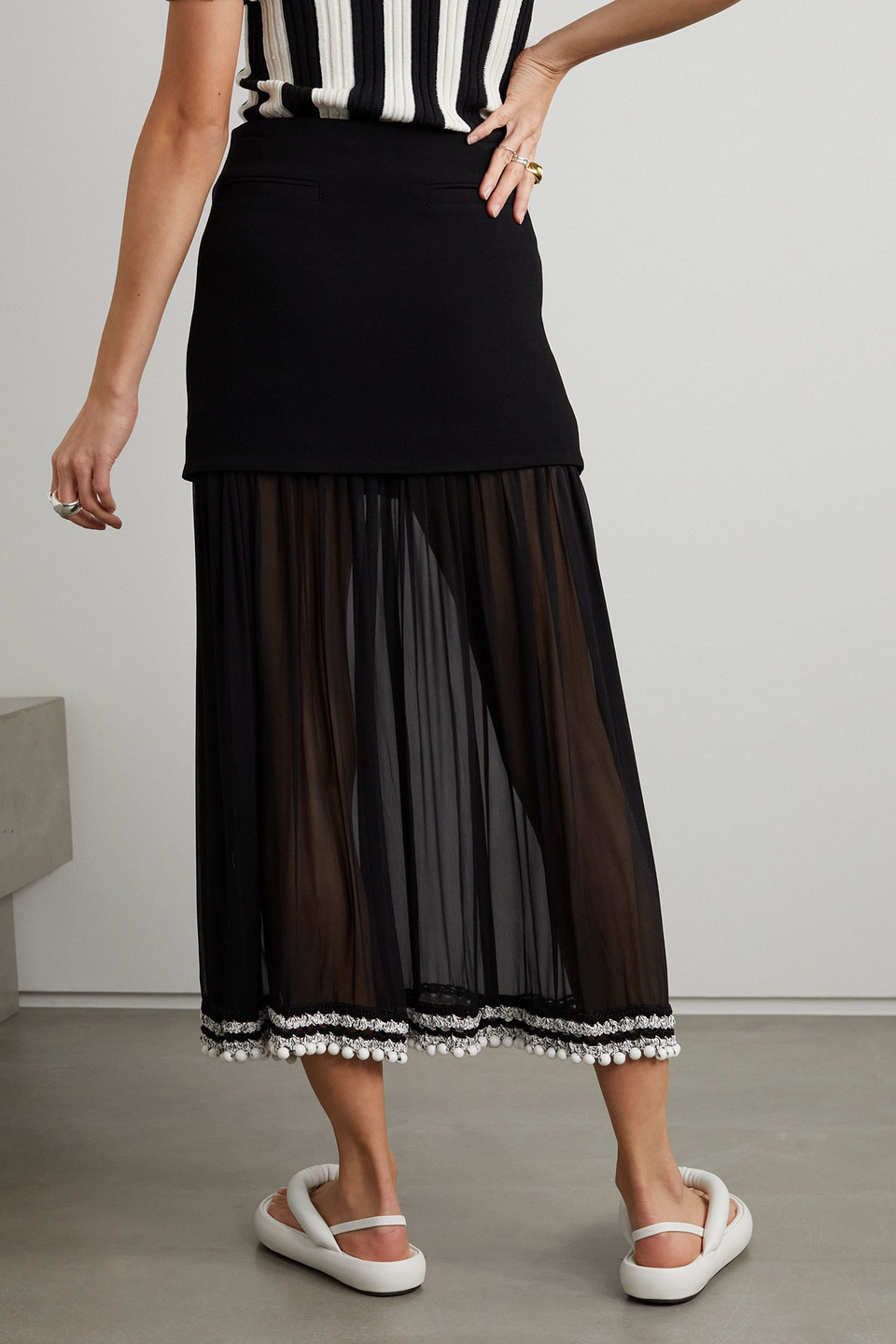  Proenza Schouler - Mehrlagiger Maxirock Aus Crêpe Und Seidenchiffon Mit Häkelbesatz Und Verzierungen - Schwarz - Us 2 