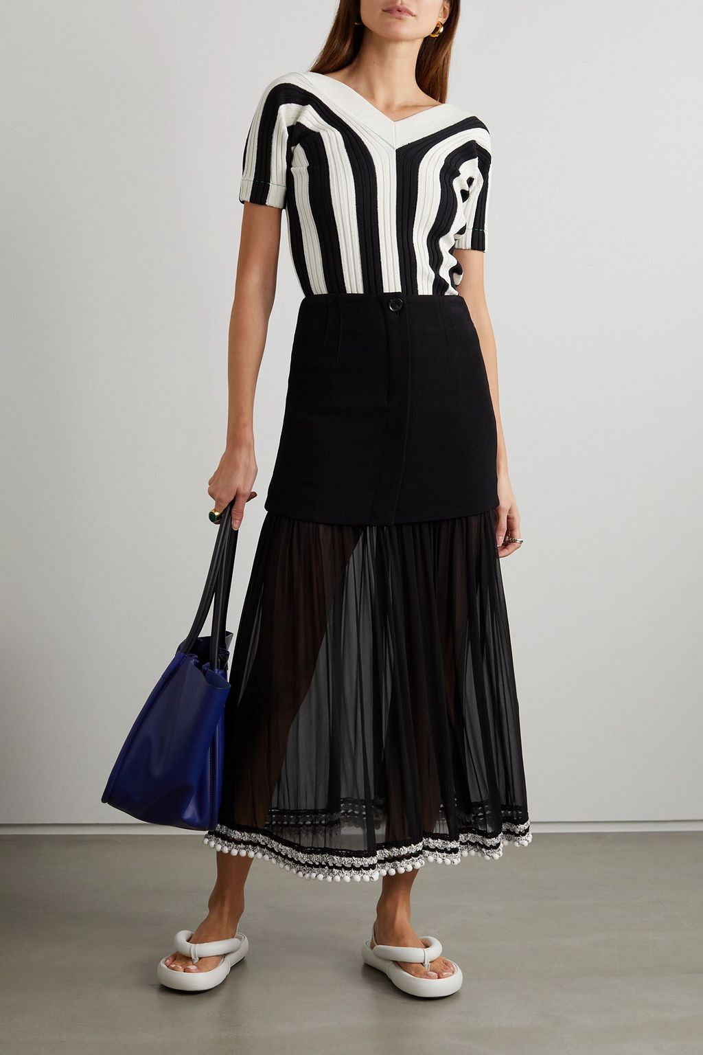 PROENZA SCHOULER Layered embellished crochet-trimmed silk-chiffon and crepe maxi skirt