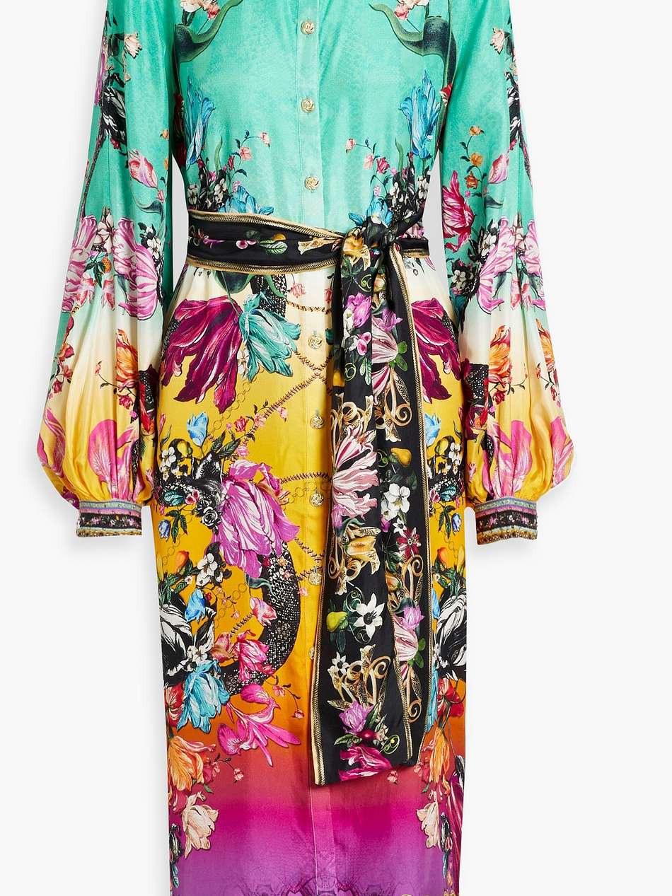 printed silk crepe de chine midi shirt dress