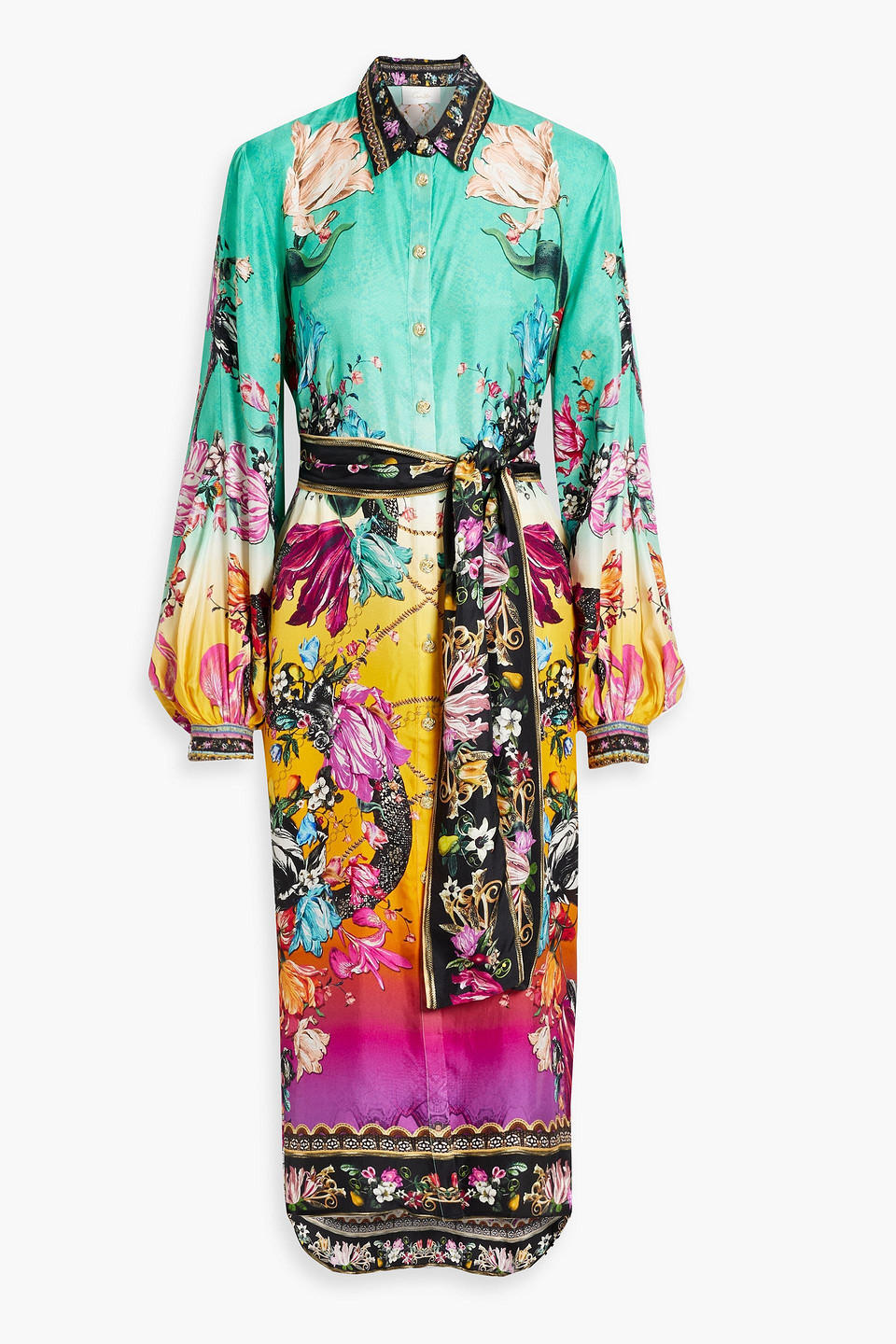 Camilla Printed Silk Crepe De Chine Midi Shirt Dress In Mint