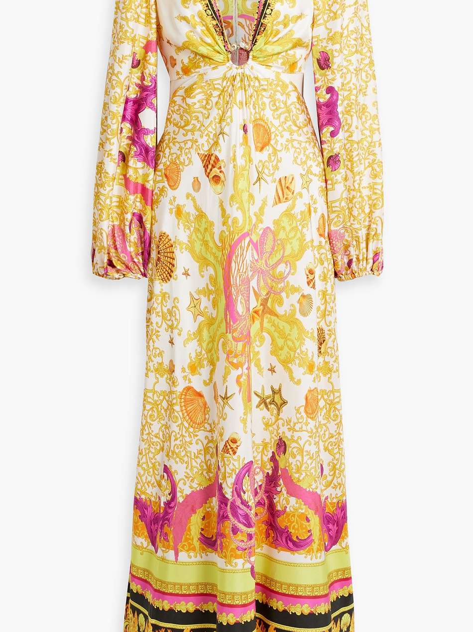 embellished printed silk-twill maxi dress