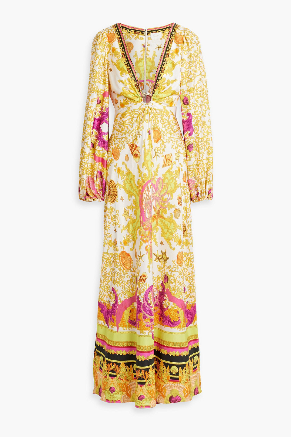 Camilla Embellished Printed Silk-twill Maxi Dress In Orange