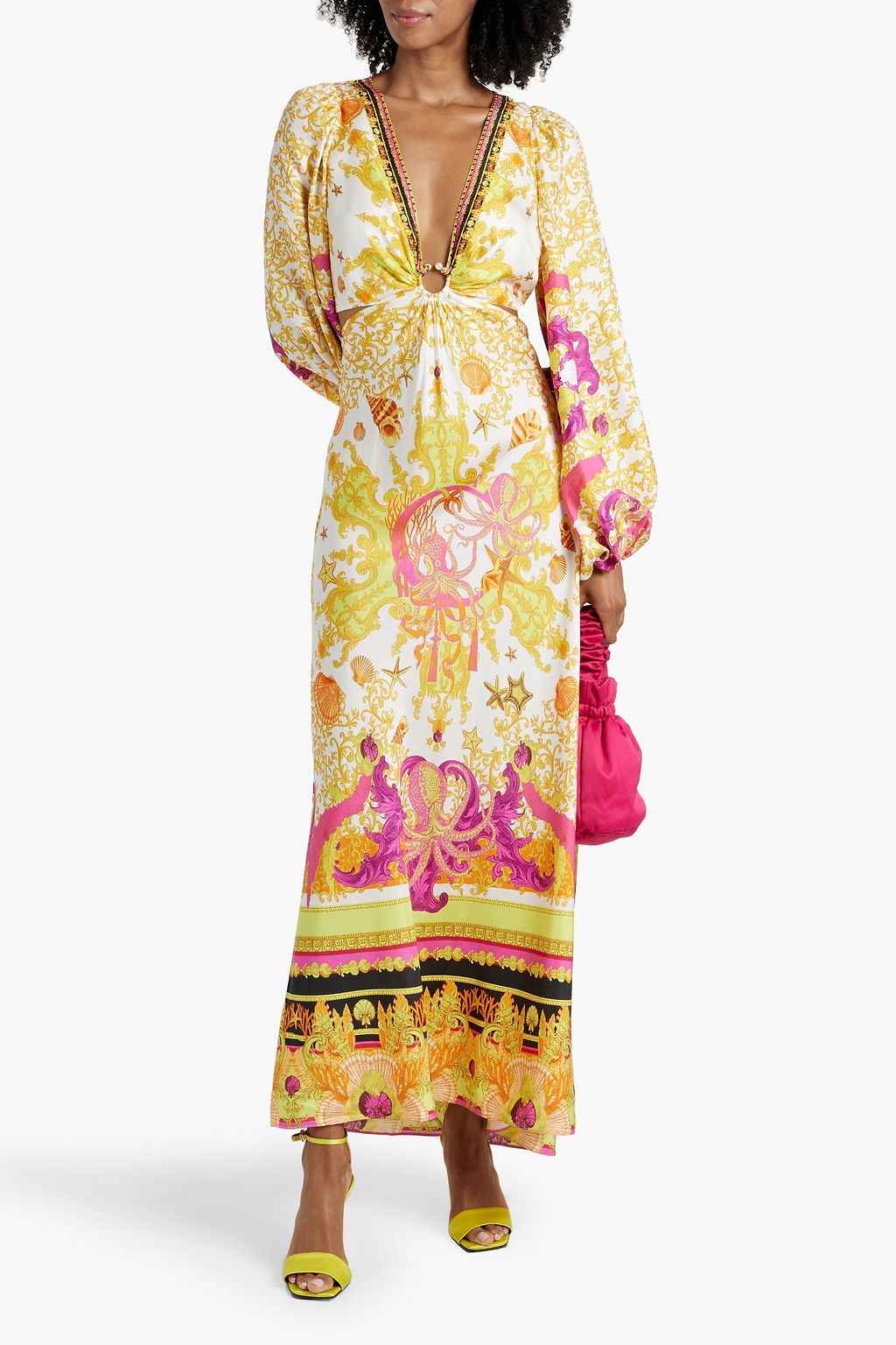 CAMILLA Embellished printed silk-twill maxi dress