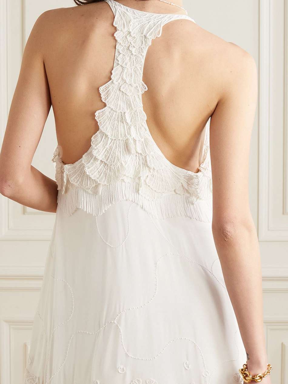 viana ruffled bead-embellished silk-chiffon dress
