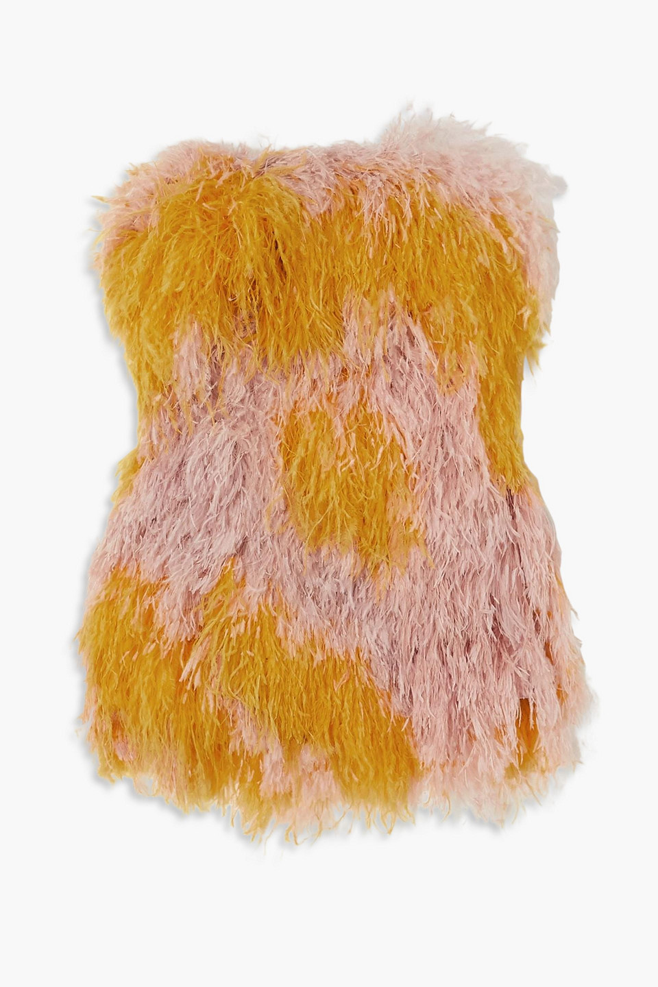 Ralph & Russo Strapless Feather-embellished Silk-satin Mini Dress In Yellow