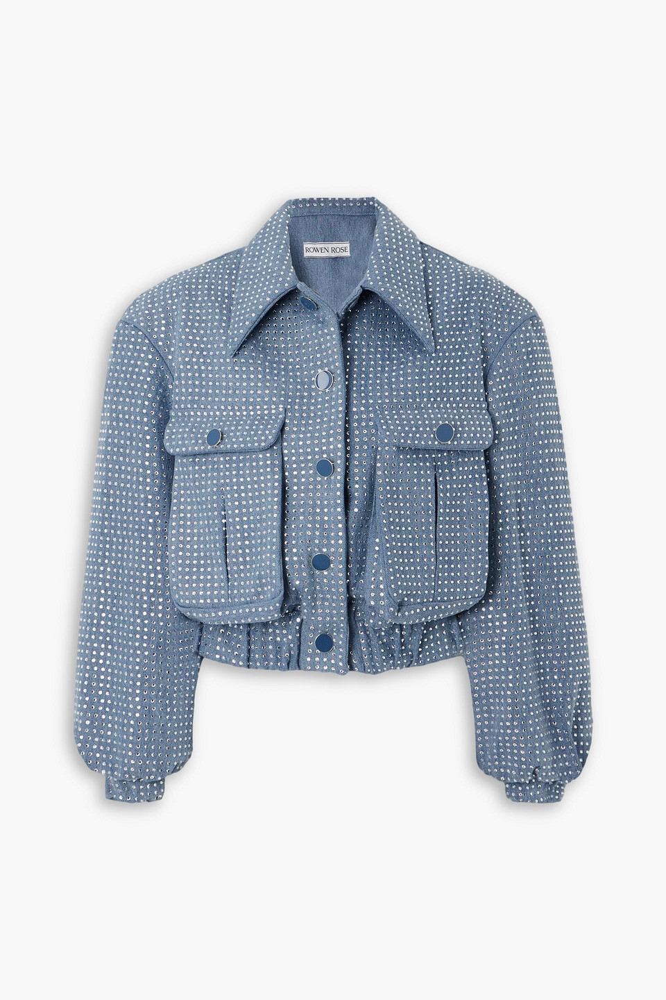 Rowen Rose Sequin-embellished Denim Bomber Jacket In Light Denim