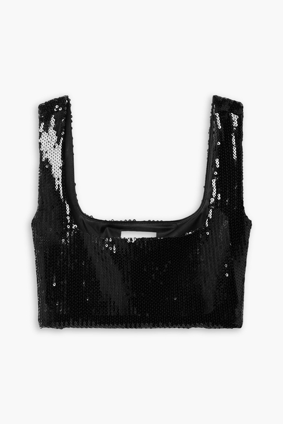 Galvan Beating Heart Sequin Crop Top In Black