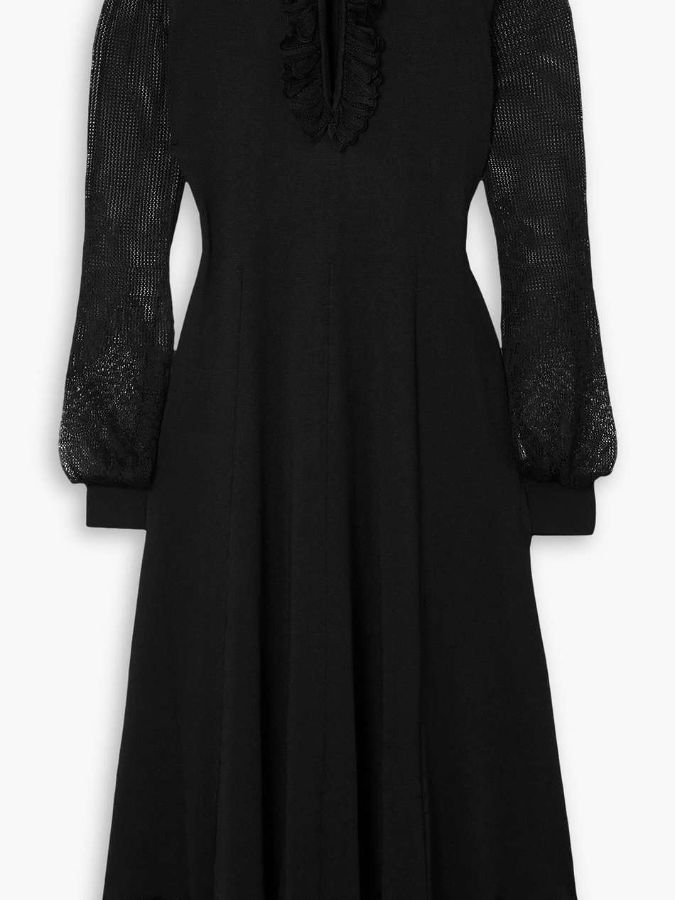 ruffled lace and jersey midi dress