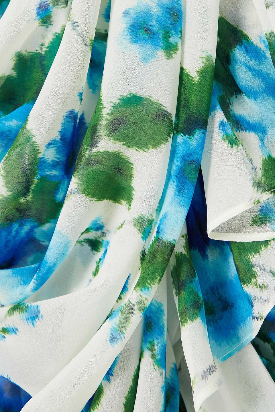 Richard Quinn Ruffled Ruched Floral-print Crepe De Chine And Jersey Dress In Blue