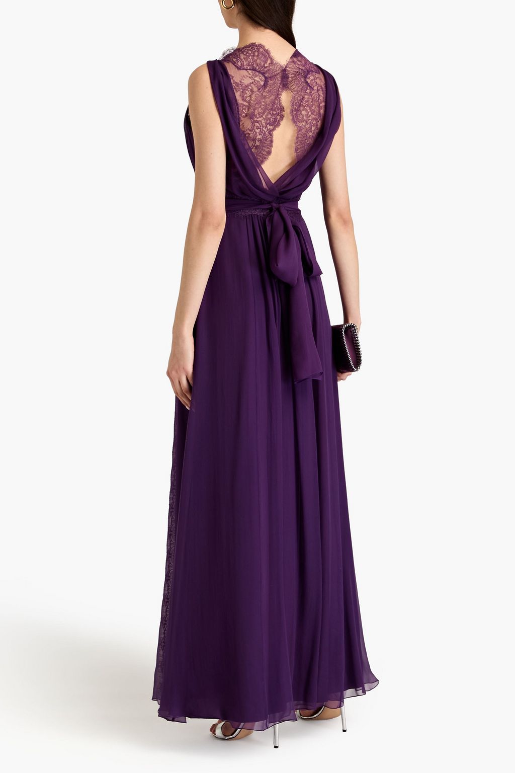 ALBERTA FERRETTI Silk-chiffon and corded lace gown