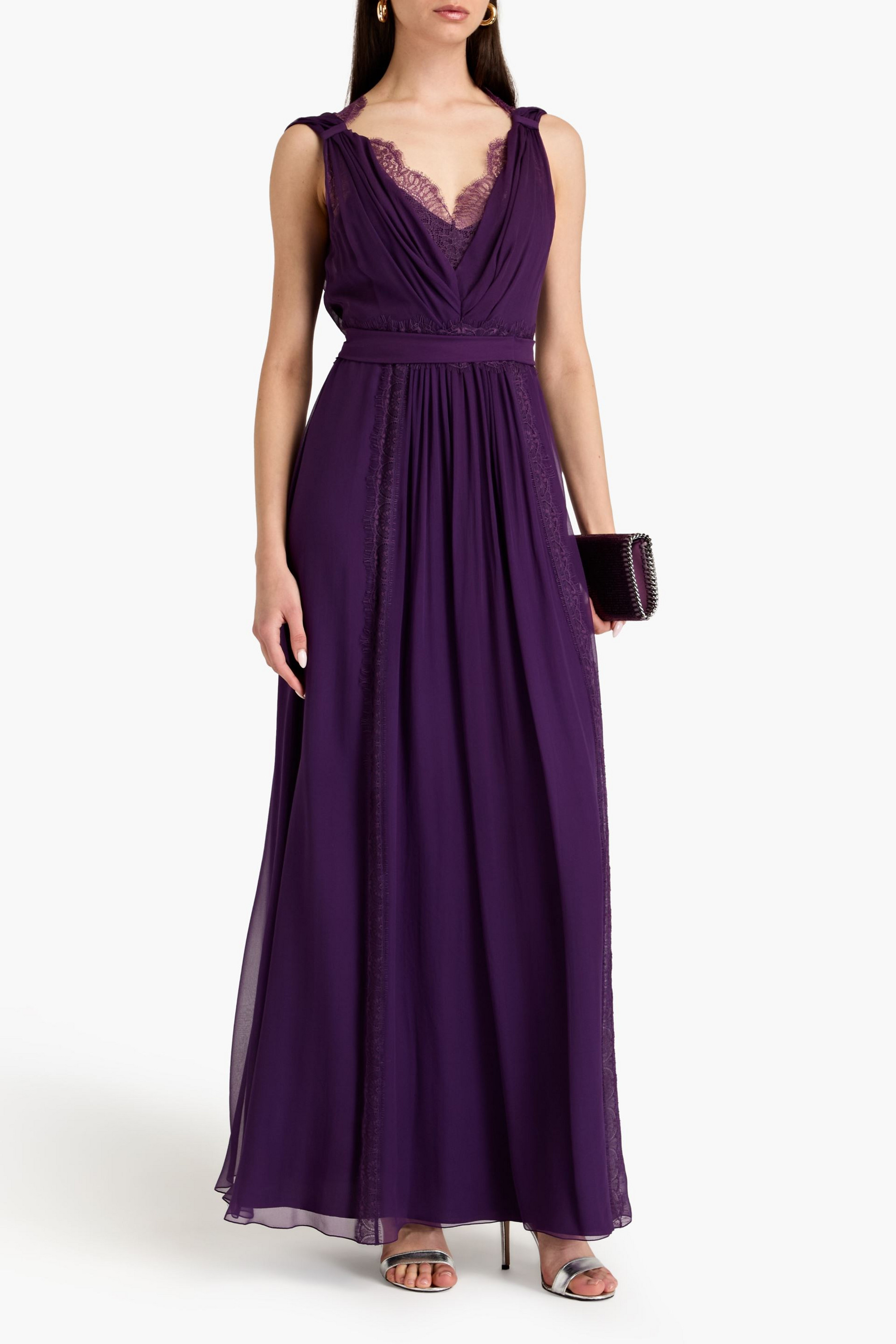 ALBERTA FERRETTI Silk-chiffon and corded lace gown