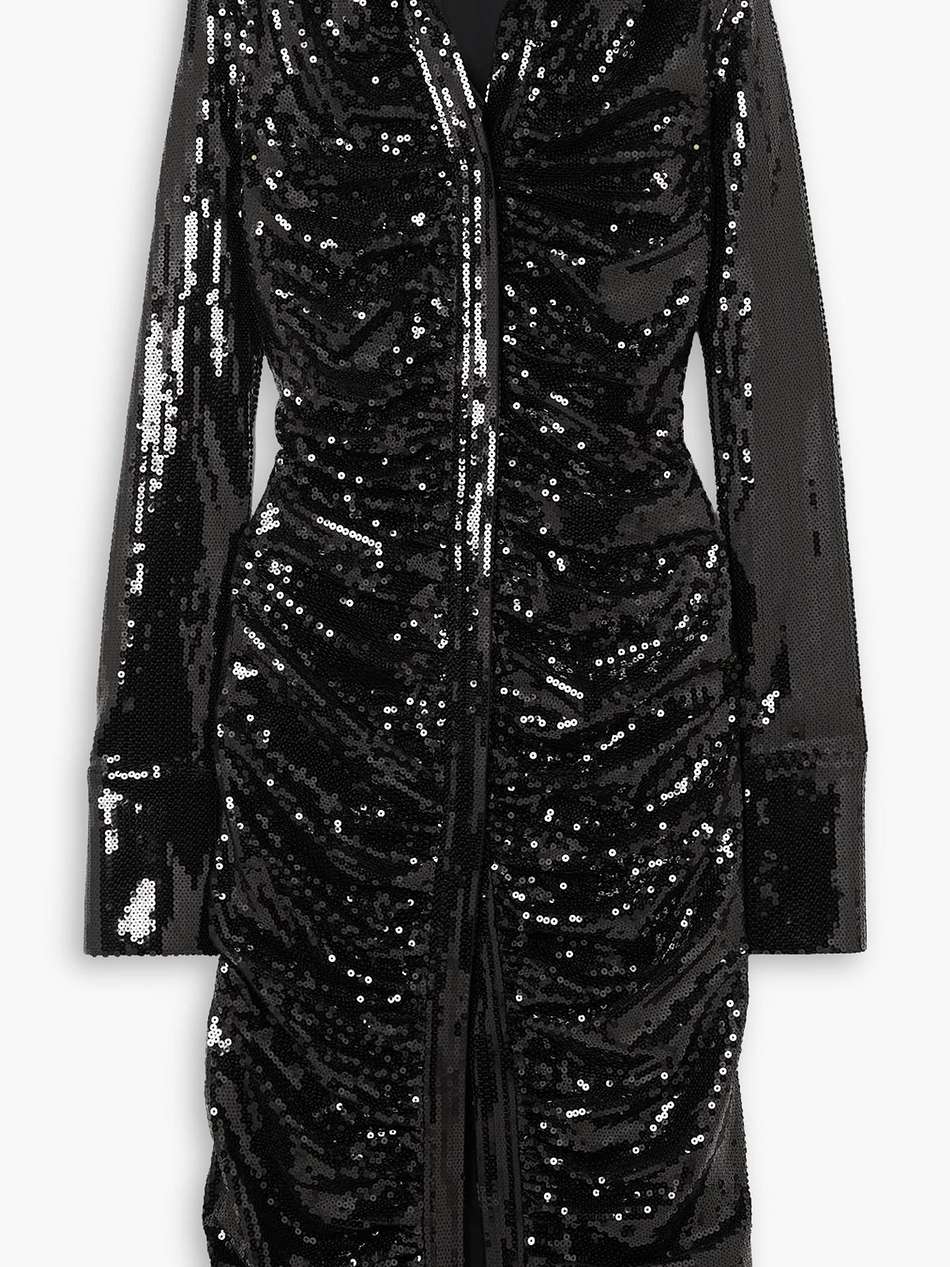 ruched sequined stretch-jersey midi dress