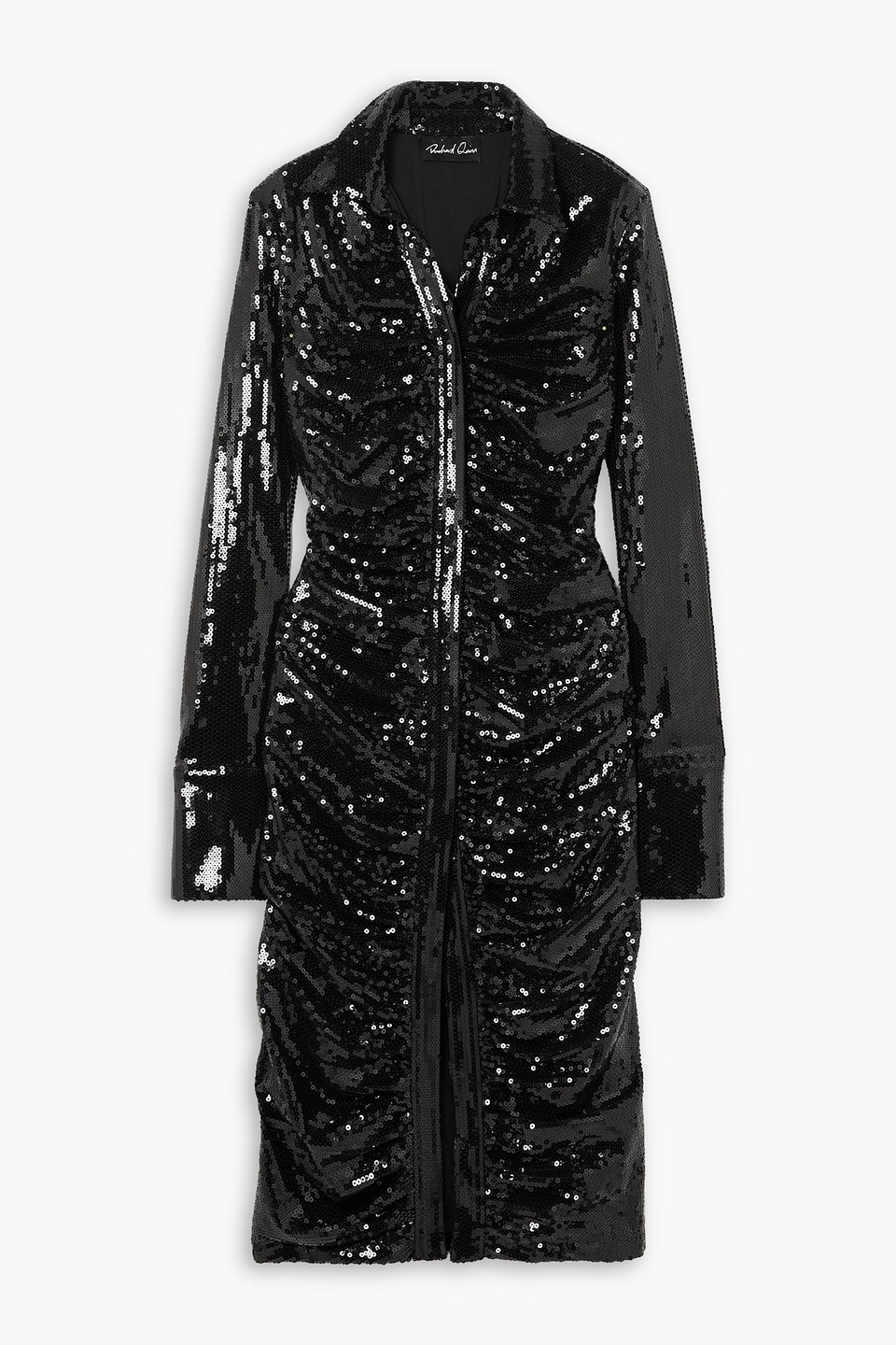 Richard Quinn Ruched Sequined Stretch-jersey Midi Dress In Black