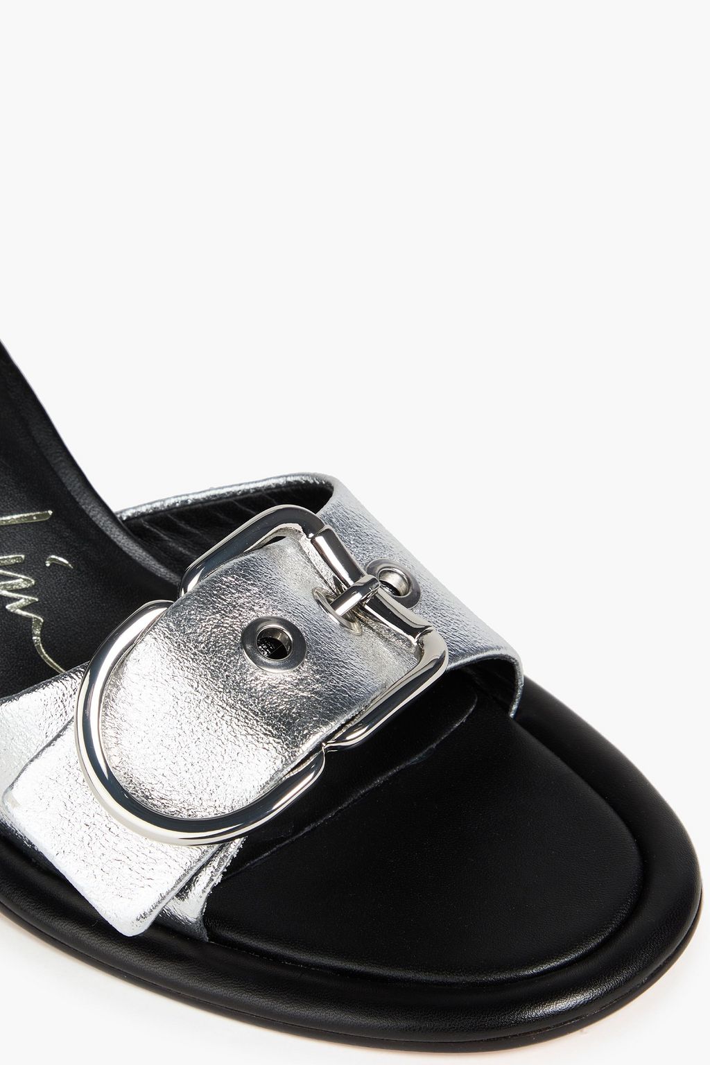 3.1 PHILLIP LIM 나오미 70 버클 디테일 메탈릭 페블 가죽 뮬