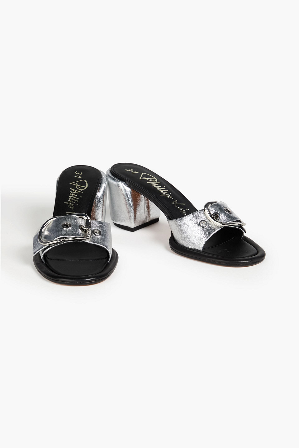 3.1 Phillip Lim Naomi 70 Buckled Metallic Pebbled-leather Mules In Silver