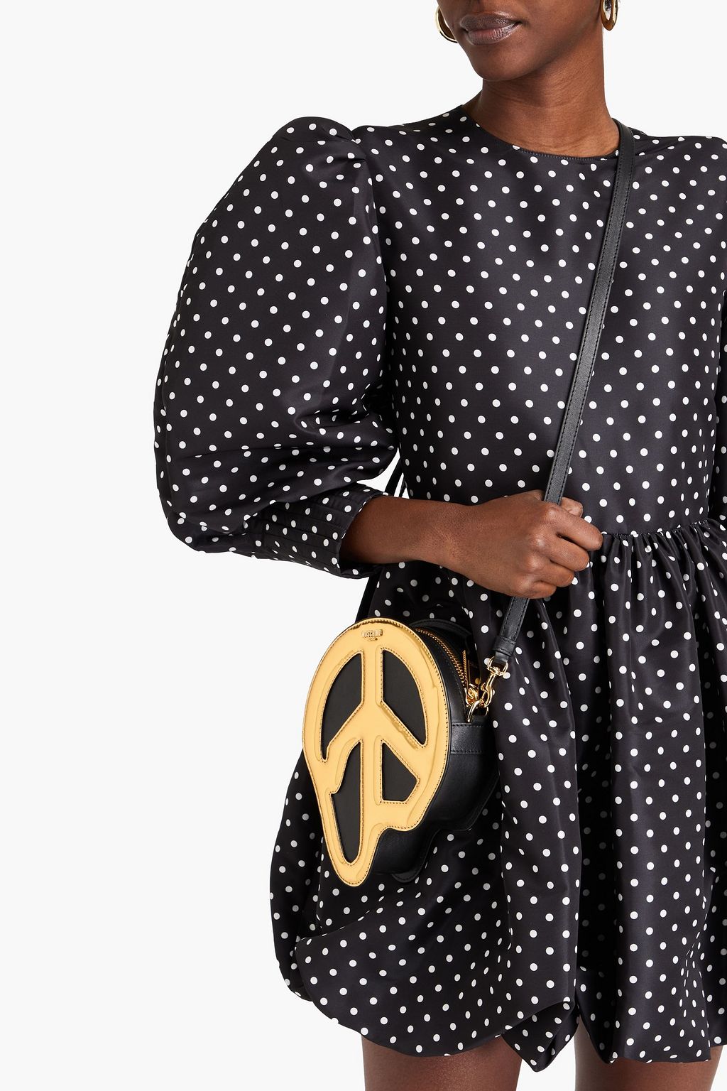 MOSCHINO حقيبة كروس بودي "مورفيد بيس" من الجلد بلون معدني