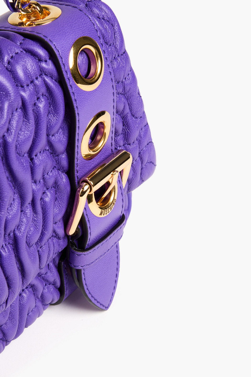 Moschino Buckle-embellished Quilted Faux Leather Shoulder Bag In Purple