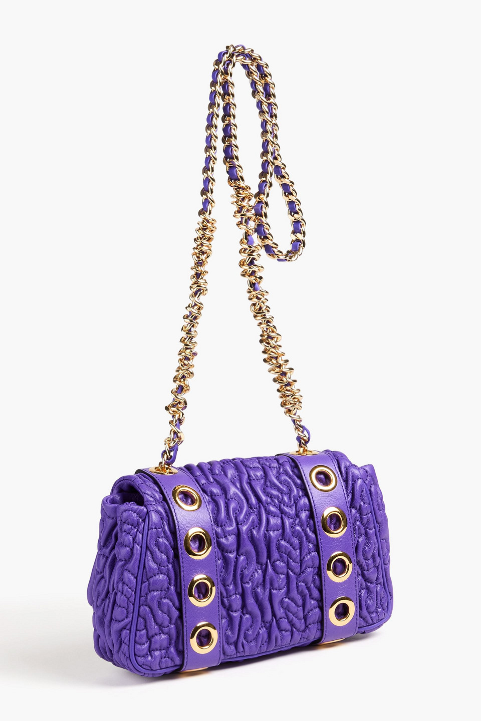 Moschino Buckle-embellished Quilted Faux Leather Shoulder Bag In Purple