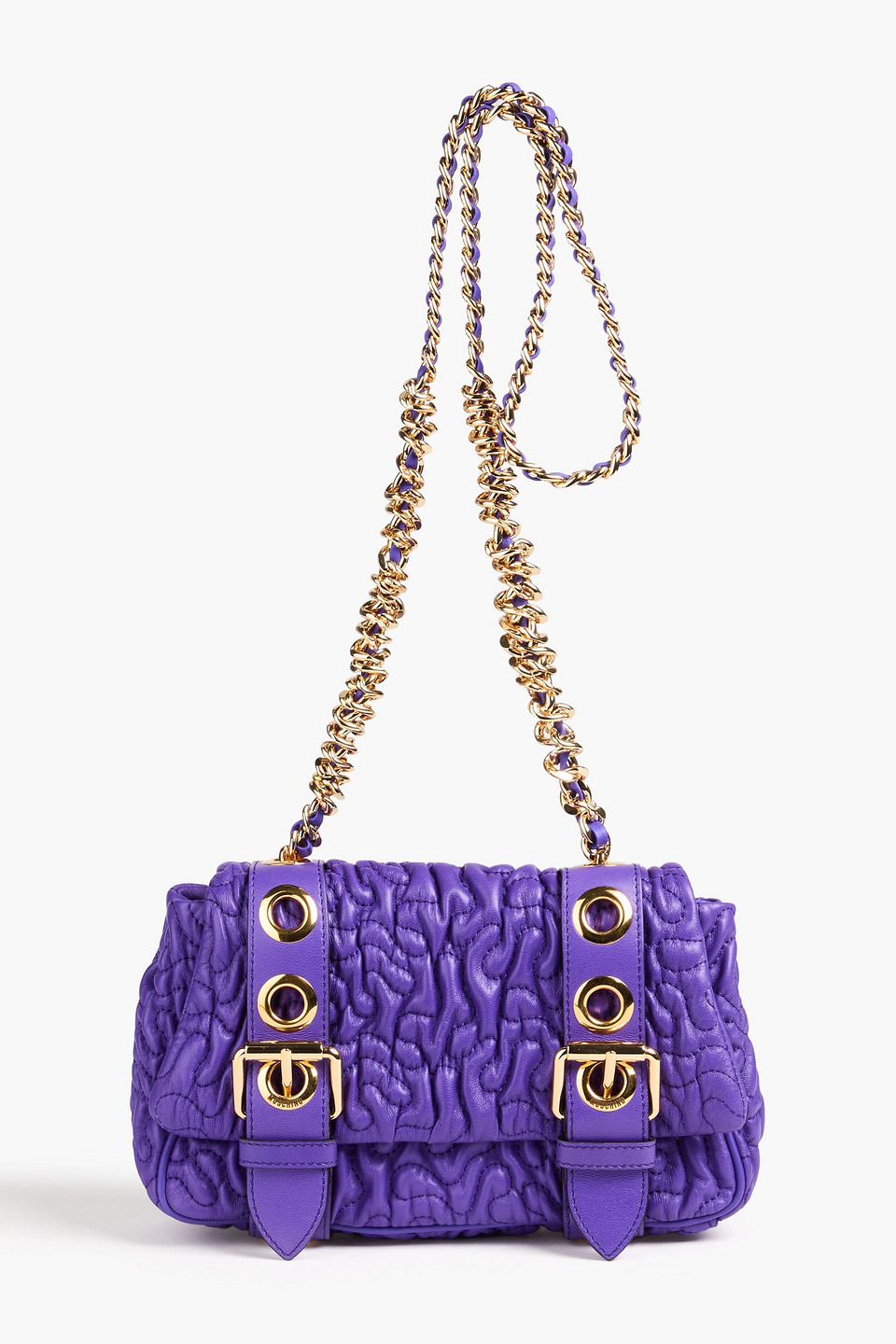 Moschino Buckle-embellished Quilted Faux Leather Shoulder Bag In Purple