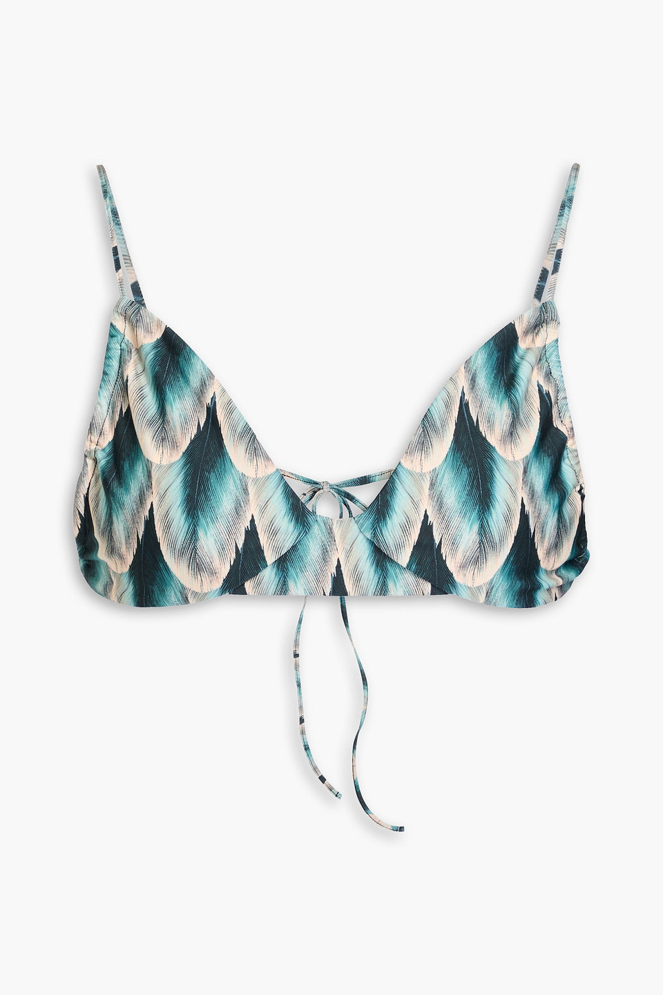 Agua By Agua Bendita Teresa Pluma Printed Triangle Bikini Top In Petrol
