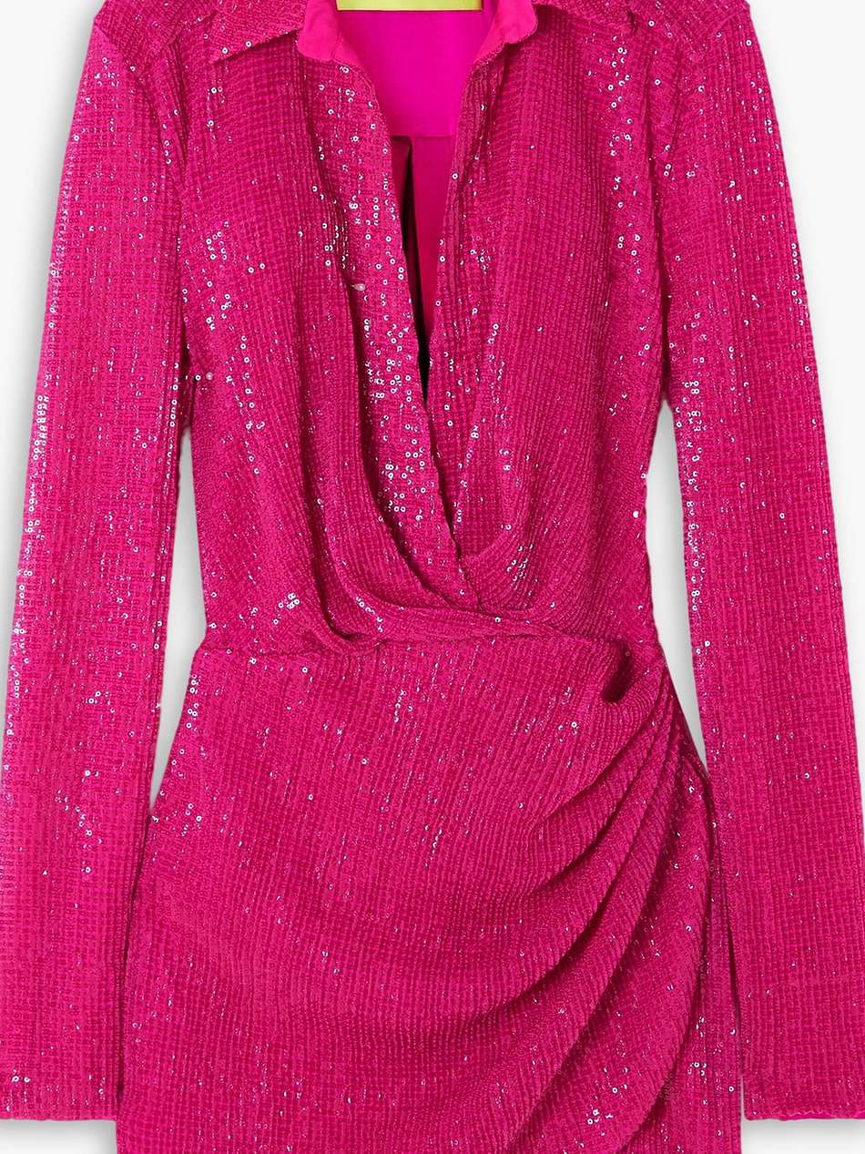 naha wrap-effect sequined tulle mini shirt dress