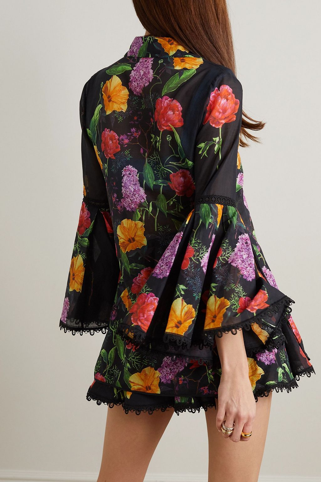 CHARO RUIZ IBIZA Aster guipure lace-trimmed floral-print cotton-blend voile blouse