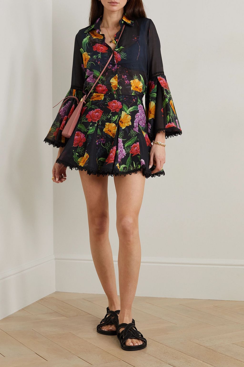 CHARO RUIZ IBIZA Aster guipure lace-trimmed floral-print cotton-blend voile blouse