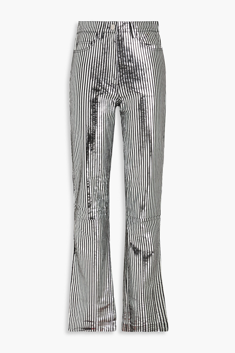Remain Birger Christensen Striped Metallic Leather Straight-leg Pants In Silver