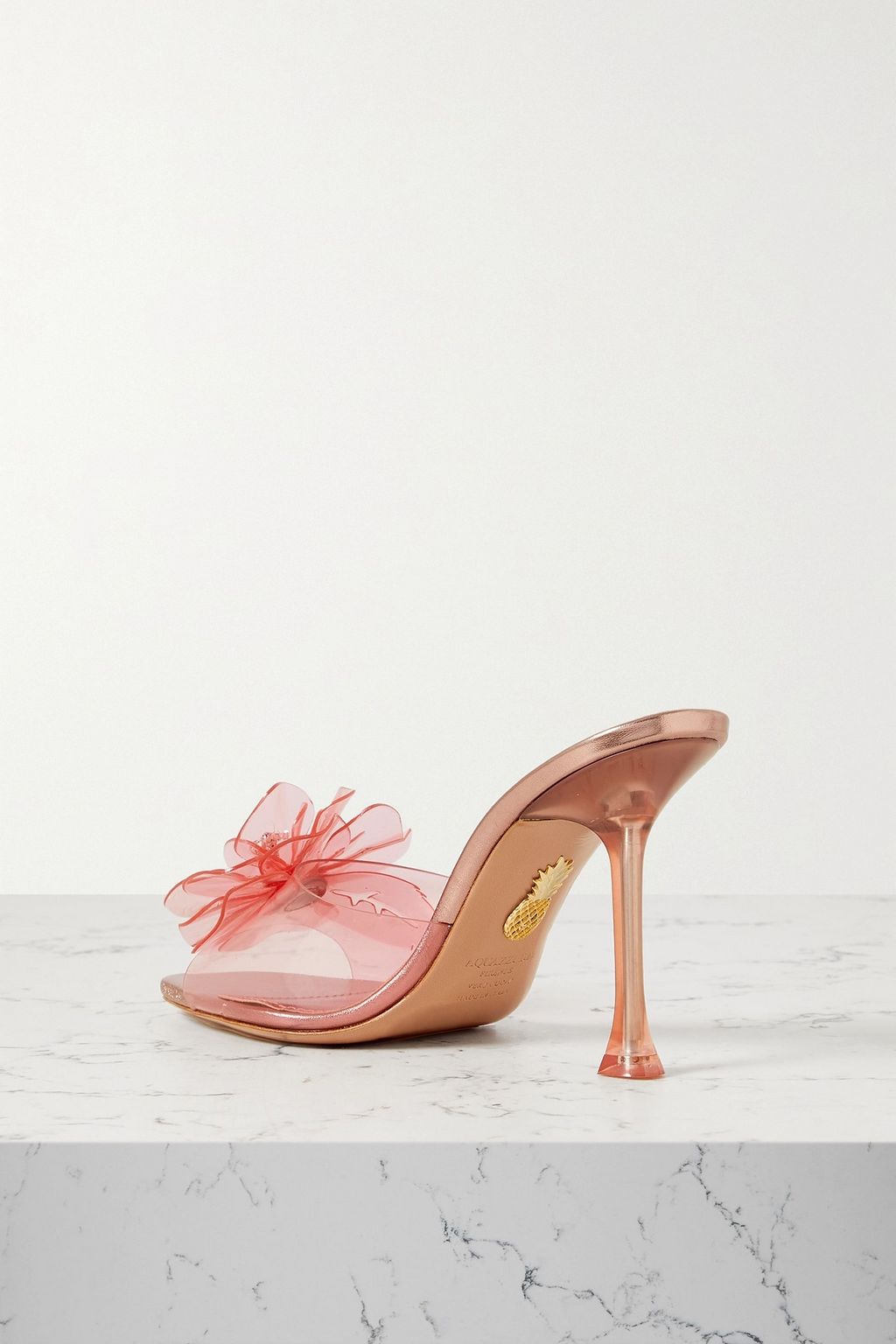 AQUAZZURA Zsa Zsa 95 embellished PVC and metallic leather mules
