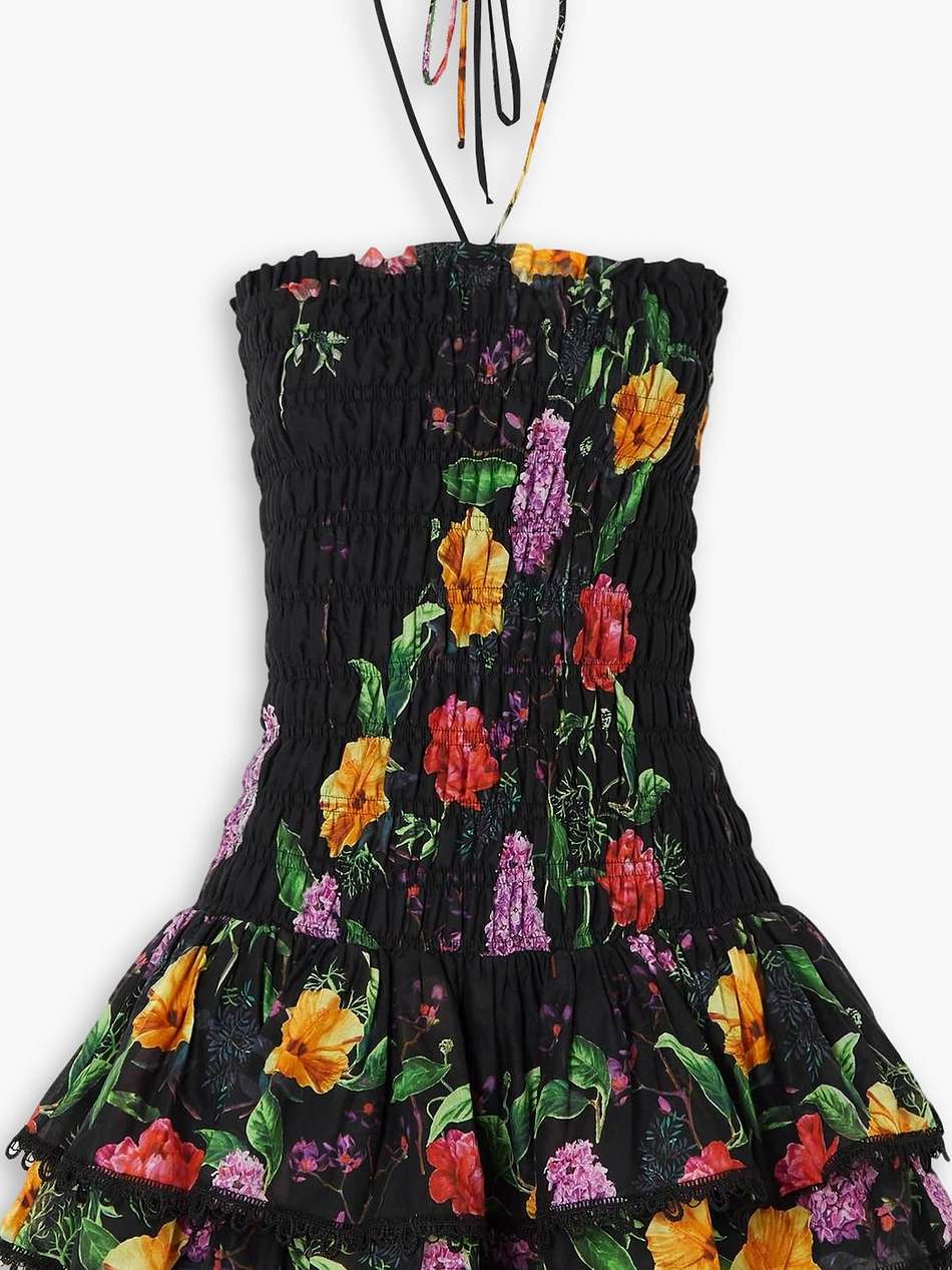 cusia shirred floral-print cotton-blend voile mini dress