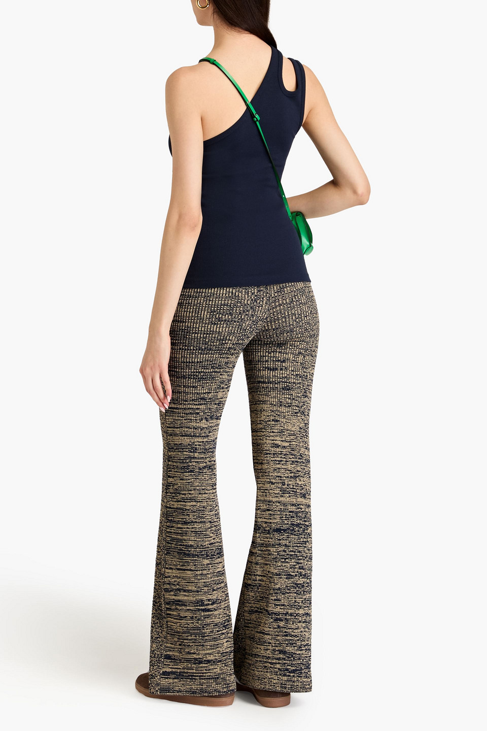 Shop Remain Birger Christensen Marled Ribbed-knit Flared Pants In Marineblau
