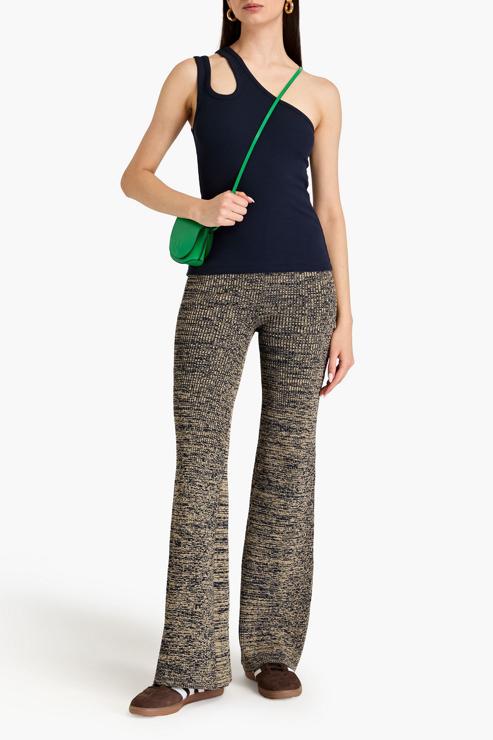 Shop Remain Birger Christensen Marled Ribbed-knit Flared Pants In Marineblau