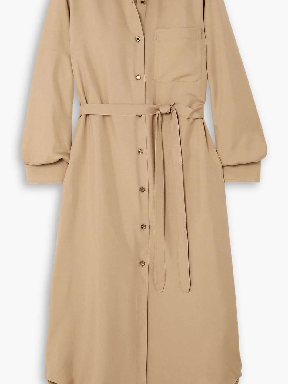 belted silk-canvas midi shirt dress
