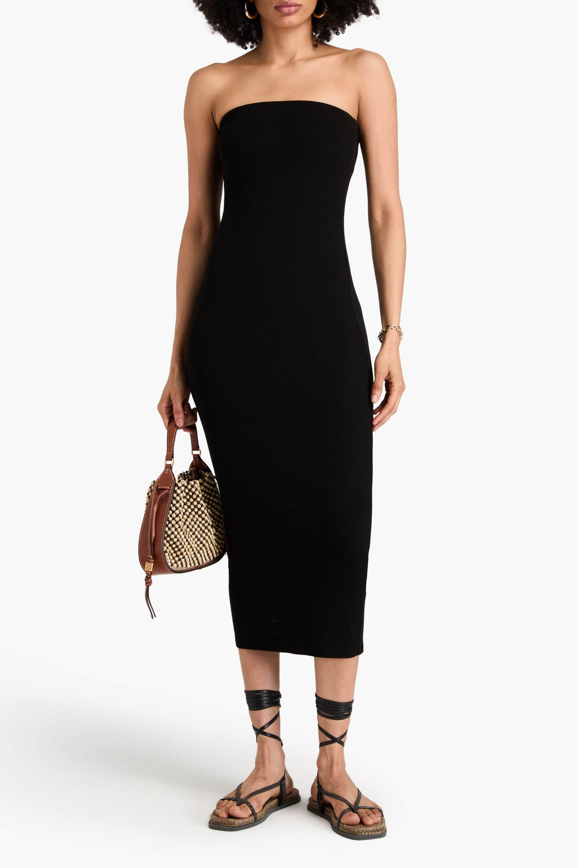 Enza Costa Strapless ribbed jersey midi dress
