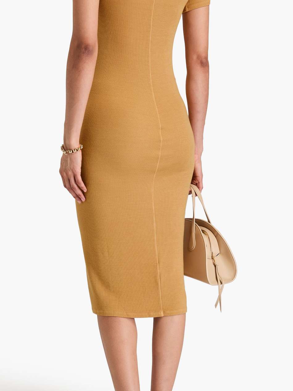 off-the-shoulder ribbed jersey midi dress